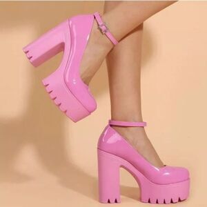 PINK Ankle Strap Woman Shoes Platform Shoes Square Heels/Pumps Size 38